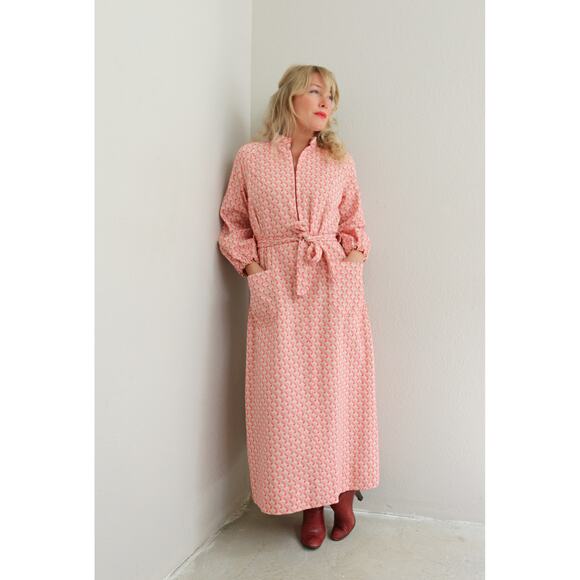 1970's Vintage Geometric Coral Day Dress ~ Women's SM MD  Belted Polyester 70's - Picture 8 of 8